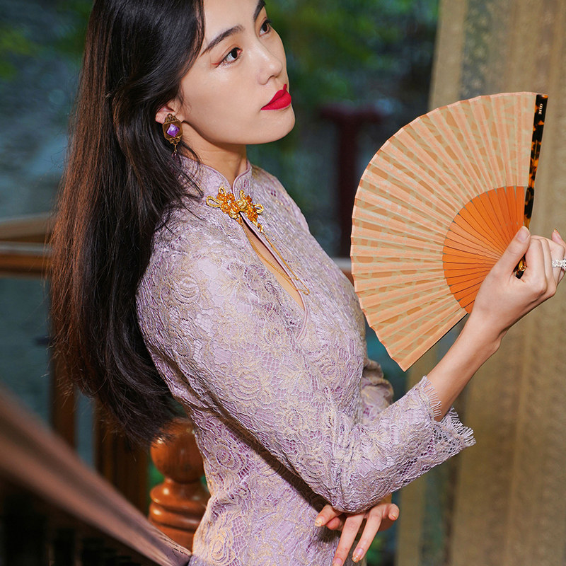 四美子改良国风紫色连衣裙女敬酒服 四美子旗袍