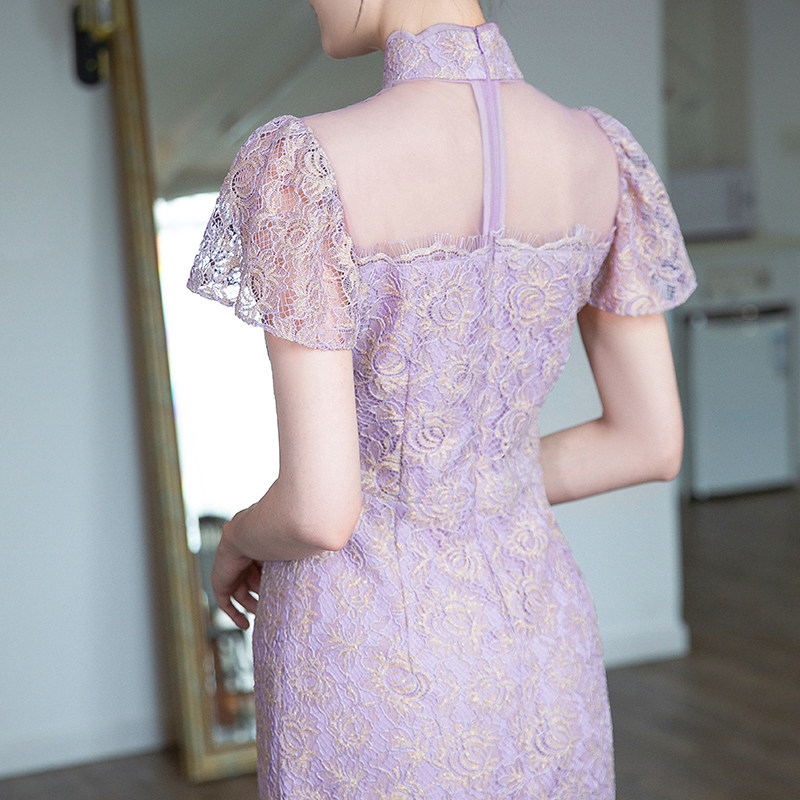 四美子改良国风紫色连衣裙女敬酒服 四美子旗袍