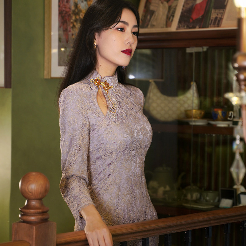 四美子紫云烟旗袍春秋2022年连衣裙 四美子旗袍