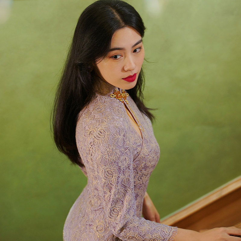 四美子紫云烟旗袍春秋2022年连衣裙 四美子旗袍