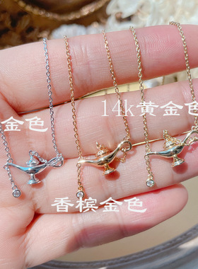 新阿拉丁神灯心想事成s925银镀18k金吊坠项链礼物原创锁骨链