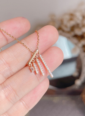 日系轻奢水晶吊灯钻石流苏镶钻方钻套装 s925银镀18K金项链锁骨