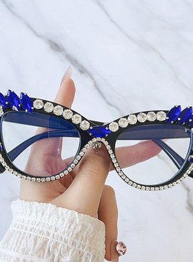 英国moleubak新款猫眼镶钻太阳镜 手工钻石闪亮奢华ins时尚墨镜