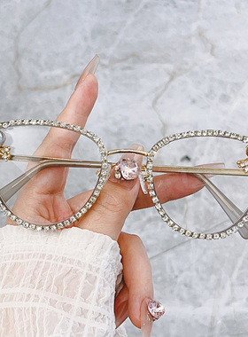 英国moleubak新款镶钻眼镜框欧美个性猫眼时尚手工闪亮水钻奢华