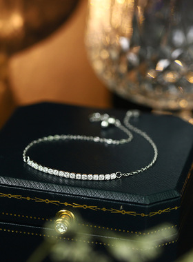 轻奢满钻一字横条手链枝形吊灯 链条闪钻联排 s925银镀18K金