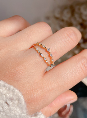 日系轻珠宝璀璨五颗钻星星V形小钻925银戒指百搭叠戴指环超细