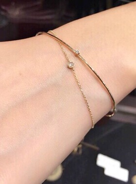 简约款超细s925银镀10K金 小锆石 极细 手链 手环 手镯 日本轻奢