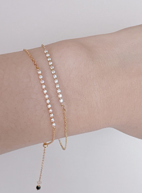 日系奢华一字一排钻 超细联排钻石黑尖晶石吊坠s925银镀10K金