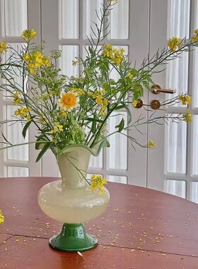 中古侘寂风玻璃拼色风灯花瓶摆件