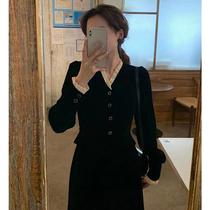 XZOXZO2023 new small black dress Heben ethos Thin Beat Bottom Black Gold Velvet Dress Lady Spring