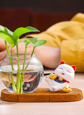 蕊杰招财猫水培创意摆件家用办公