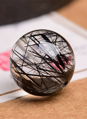 7A天然巴西黑发晶散珠子手串男女水晶手链串珠DIY黑发晶单珠饰品