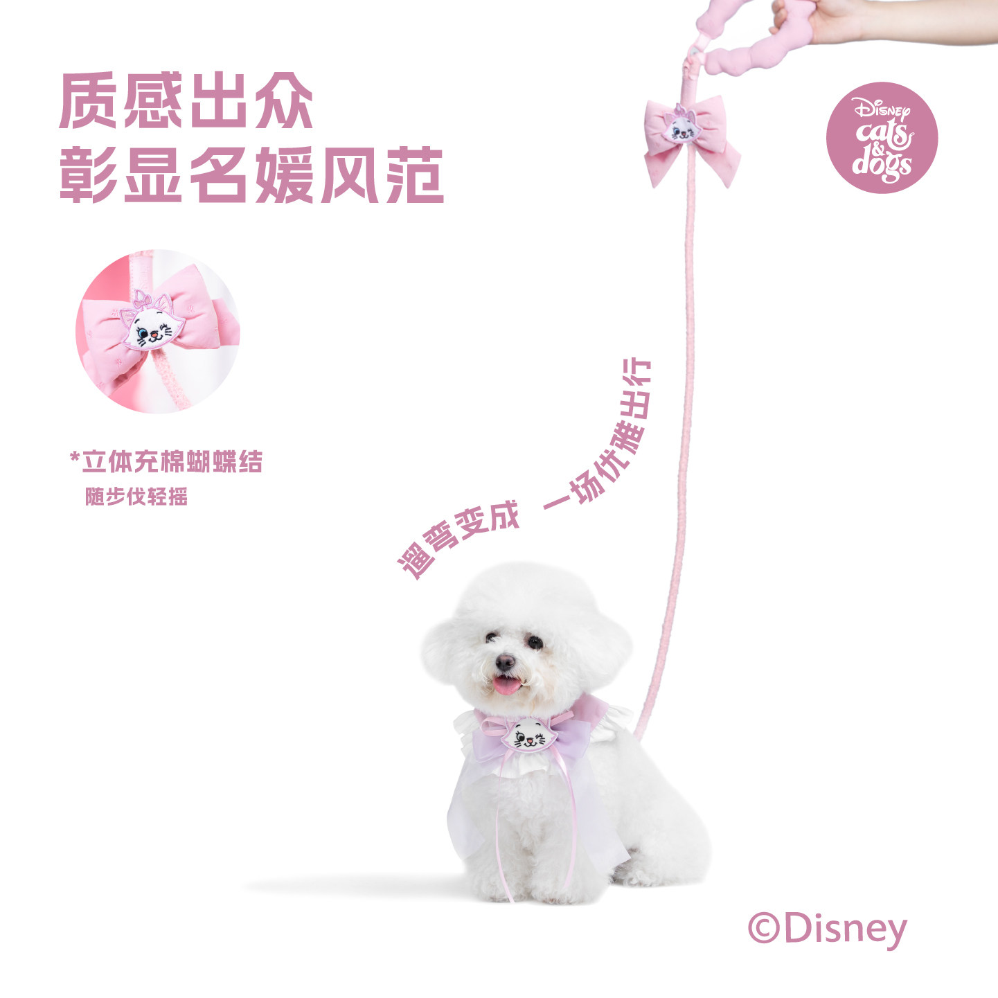 派思维迪士尼联名卡通猫咪牵引绳可爱粉色宠物项圈绳结绳猫咪用品,淘宝优惠券,粉丝福利购,淘宝优惠卷