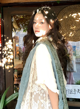 云南旅游腰果花薄款复古文艺棉麻围巾女褶皱丝巾系脖长条披肩纱巾