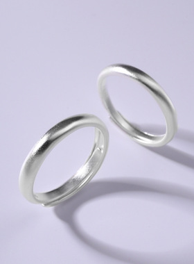 日系cherry kitty雾面磨砂素圈可调节s999银戒指女简约小众设计