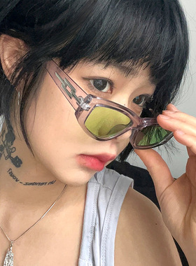日本cherry kitty绿色三角猫眼太阳镜新款墨镜高级感ins显瘦辣妹