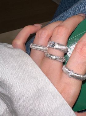 日系cherry kitty925银哑光磨砂镶指女简约港风个性轻奢电白金