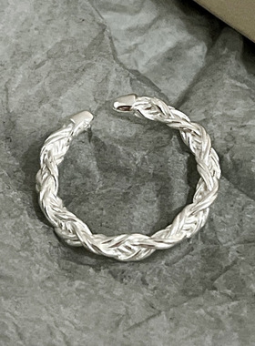 日系cherry kitty编制戒指s925银扭绳缠绕戒子小清新开口设计