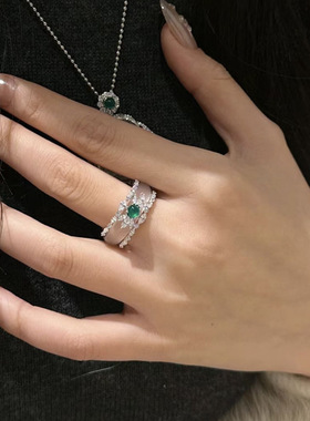 日系Cherry Kitty复古宫廷风中式高冰玉髓戒指女vintage双层叠戴