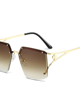 日本cherry kitty新款金属方形无框切边太阳镜男女优雅铆钉遮阳