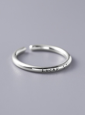 日系cherry kittys925银lucky幸运字母戒指简约素圈开口食指指环