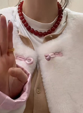 日系cherry kitty韩国博主fever圆球红玛瑙项链925银锁骨链女