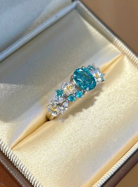 日系Cherry Kitty法式高级感蓝锆绣球花戒指女ins个性百搭指环