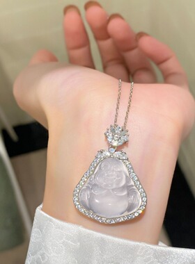 日系cherry kitty新中式高冰透弥勒佛吊坠项链女年新款轻奢复古