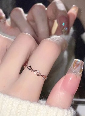 日系Cherry Kitty微镶闪钻荆棘藤条戒指女vintage简约冷淡风指环