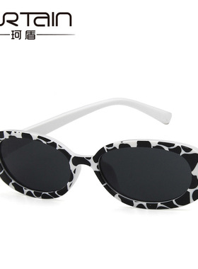 日本cherry kitty欧美潮流奶牛色小框太阳镜 时尚椭圆斑纹色墨镜