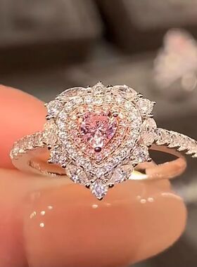 日系Cherry Kitty轻奢高级感粉钻爱心戒指女潮开口戒超仙甜美