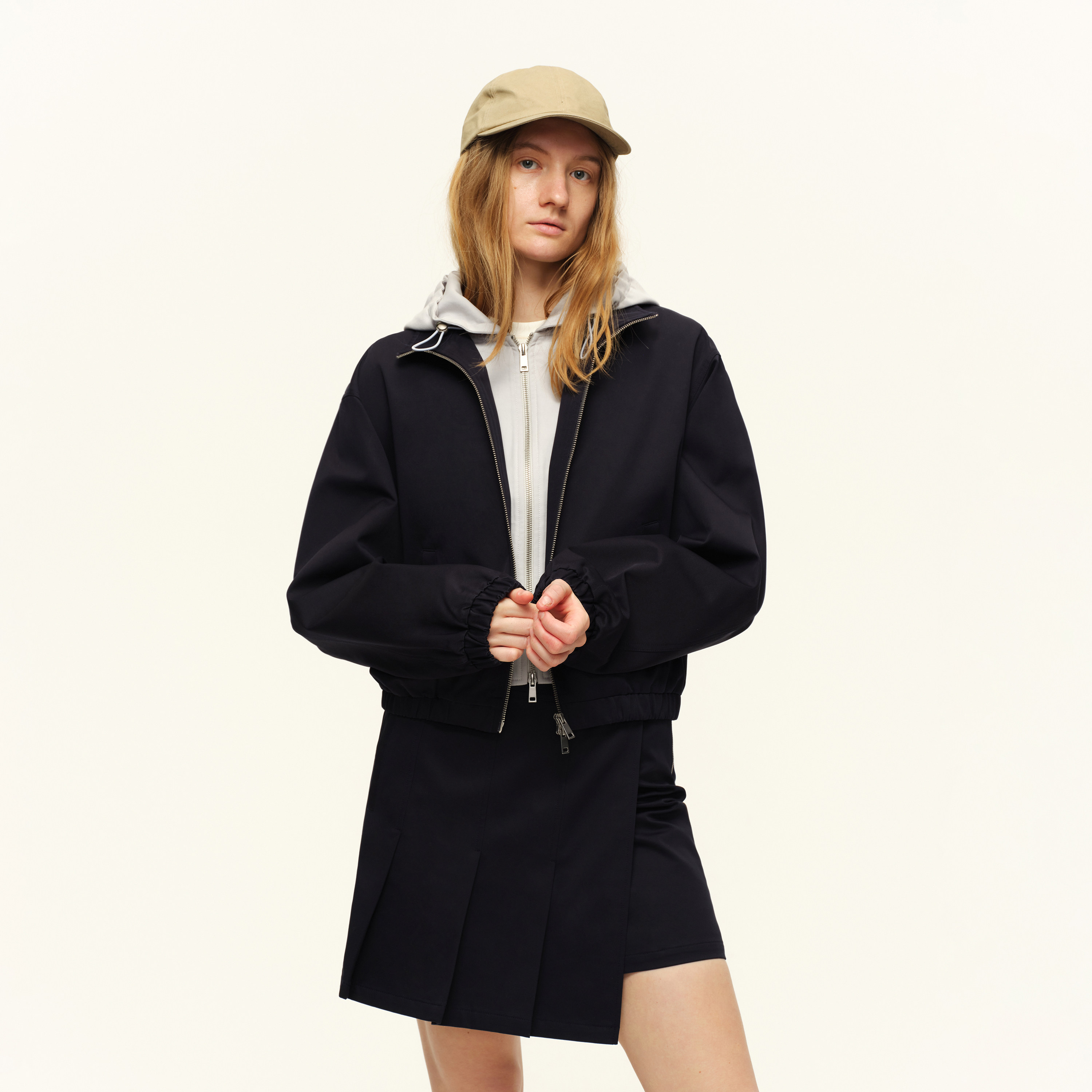 出逃赤岗西 假两件撞色全棉外套+侧拉链A字百褶短裙套装两件套女,淘宝优惠券,粉丝福利购,淘宝优惠卷