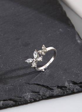 粉色蝴蝶结戒指Pink zircon Bow Ring Women