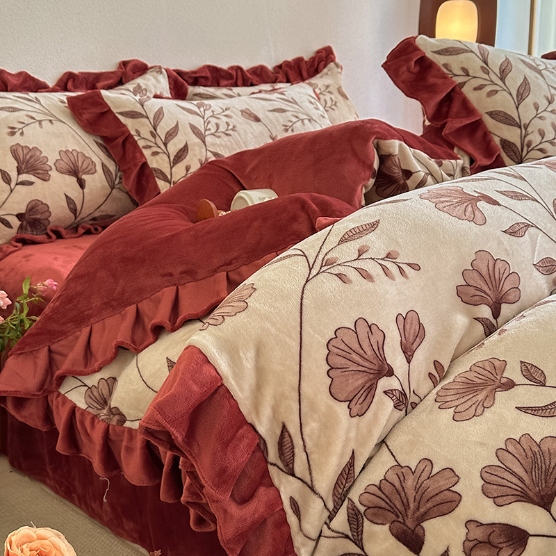 2025新款直播热款韩版赫本风高克重牛奶绒四件套床裙款加厚被套罩,淘宝优惠券,粉丝福利购,淘宝优惠卷