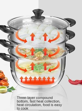 3 Tier Stainless Steel Steamer Large Food Steam Pot Saucepan