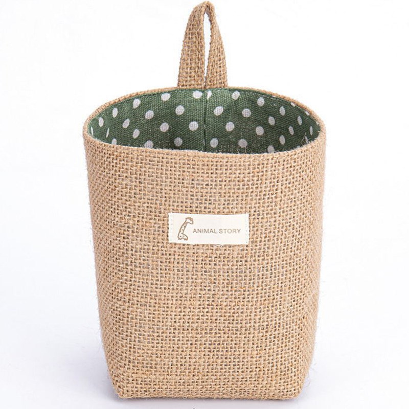 10X13cm Cotton Linen Hanging Pocket Stripe Storage Basket Sm - 图3