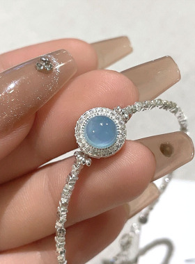 日本portney bells925银海蓝宝碎银子手链女ins小清新甜美简约冰