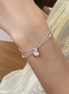 日本portney bells925银双层爱心圆珠手链女 简约小众ins韩系