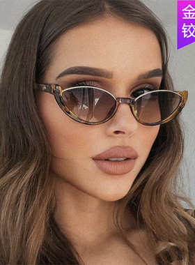 日本portney bell猫眼下半框太阳镜女士欧美时尚墨镜ins个性前卫