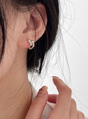 英国设计师cherry kitty银瑞泰s925银简约线条镂空爱心耳钉女生