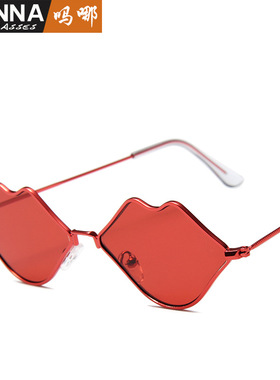 日本portney bell大红色嘴唇太阳眼镜女士不规则嘴巴墨镜潮流ins