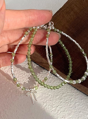 日本portney bells925银橄榄石淡水珍珠蝴蝶结碎银手链女ins夏季