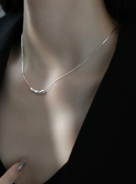 日本portney bell925银三颗米粒项链女ins博主小众质感极简椭圆