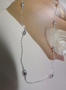 日本portney bells925银米粒圆珠豆豆项链女冷淡风ins橄榄珠素链