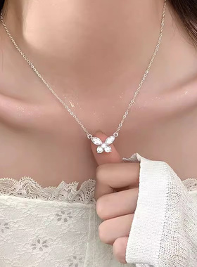 日本portney bells925银蝴蝶结闪钻项链女ins小众轻奢气质仙女风