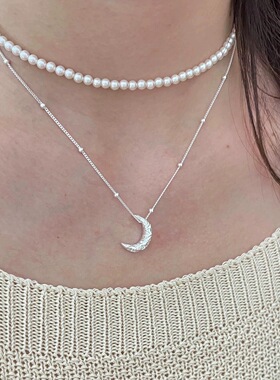 日本portney bells925银肌理感月亮项链女ins小众设计清冷感褶皱