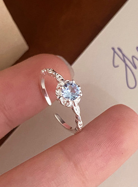 日本portney bells925银蓝色锆石花朵项链套装女 夏季清新气质