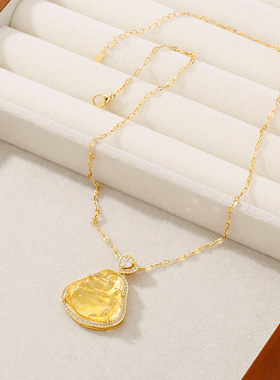 日本portney bell镶钻黄玛瑙弥勒佛项链女简约小众设计轻奢精致