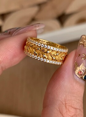 日本portney bell年新款中古金色麦穗戒指女新款轻奢小众独特