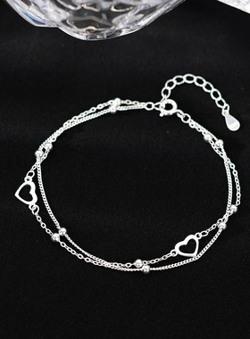 日本portney bells925银双层爱心手链女ins夏季小清新简约可爱